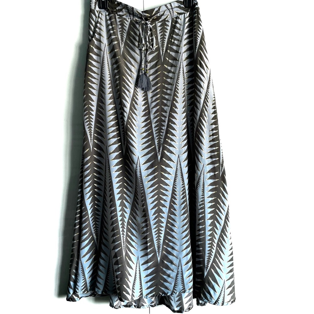 Paani Palm Leaf Print Midi Skirt In Gray Motif Size S NWT Bollywood Travel